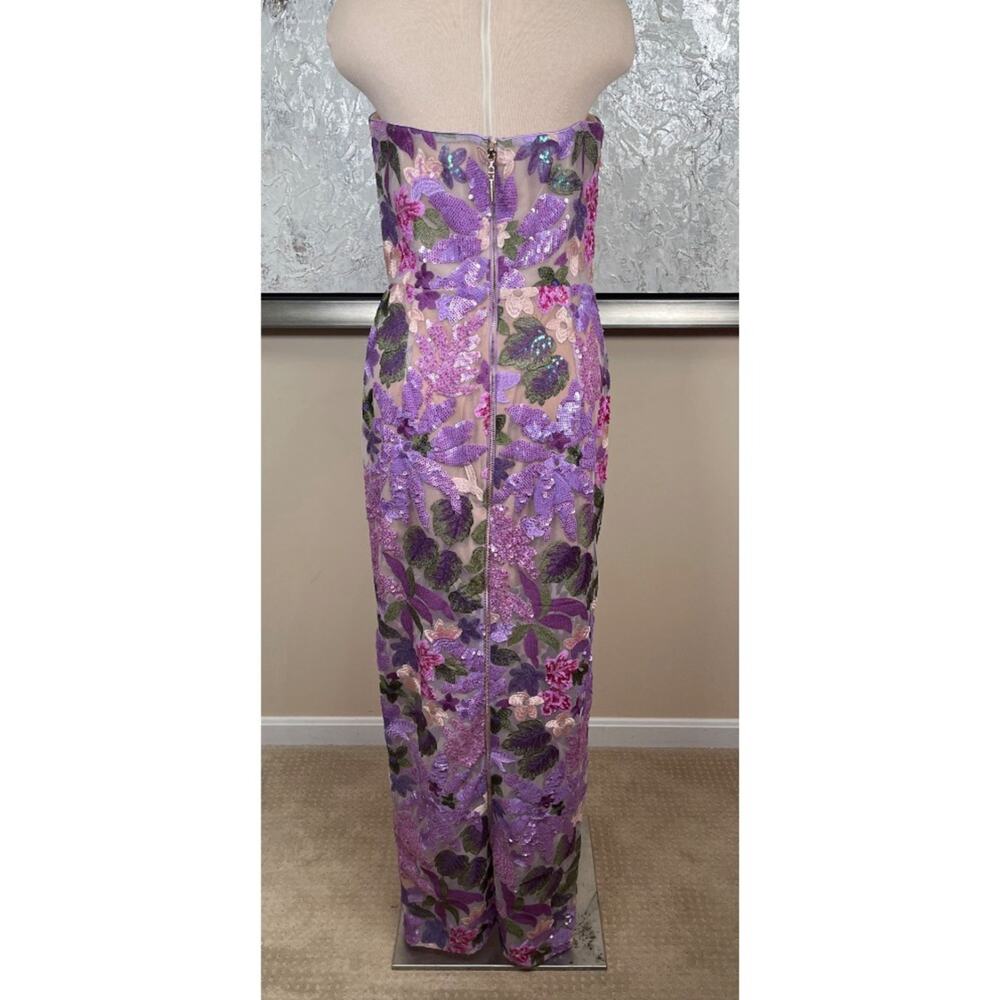 BRONX AND BANCO Dahlia Floral Appliqué Strapless Lilac Maxi Dress Size Large - Picture 5 of 7